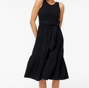 J Crew Black Gauze Midi Belted Dress